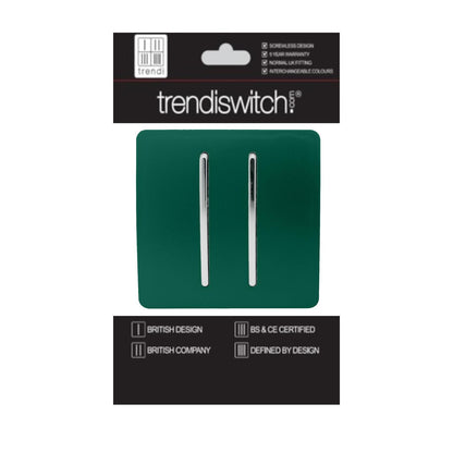 Trendi 2 Gang 2 Way 240V Screwless Artistic Modern Glossy 10 Amp Chrome Rocker Electrical Wall Light Switch in Dark Forest Green (2 pack)