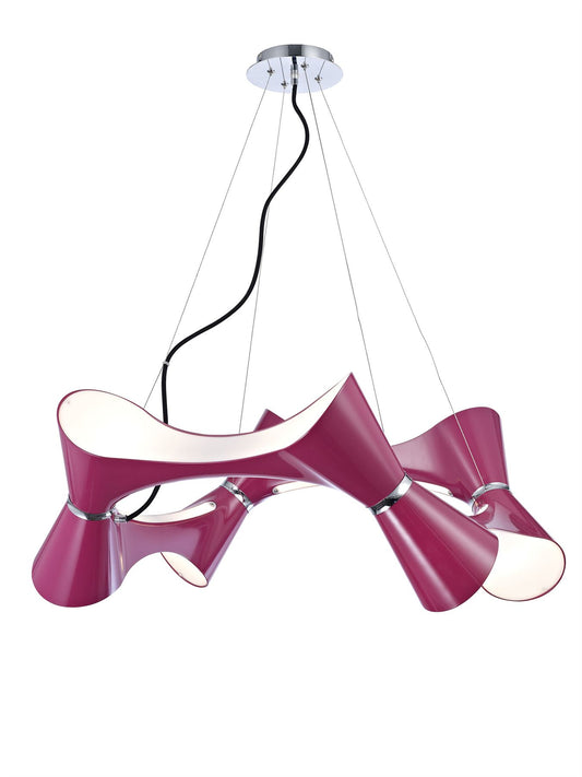 Mantra Ora 80cm Pendant 8 Twisted Round Light E27, Gloss Purple/White Acrylic/Polished Chrome, CFL Lamps INCLUDED