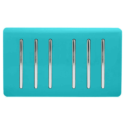 Trendi Artistic Modern Glossy 6 Gang 2 Way Rocker Double Plate Tactile Light Switch Bright Teal