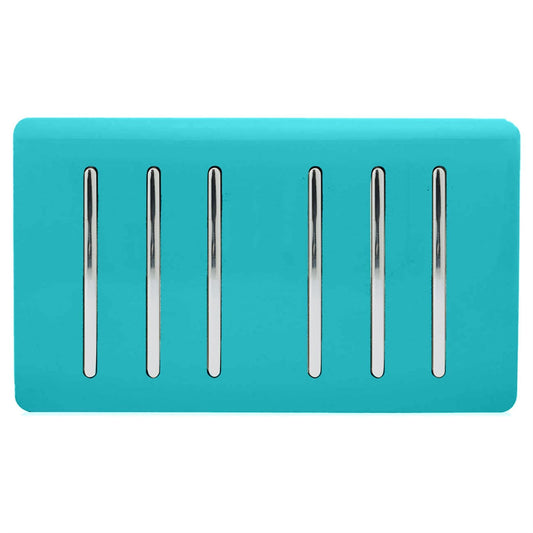 Trendi Artistic Modern Glossy 6 Gang 2 Way Rocker Double Plate Tactile Light Switch Bright Teal