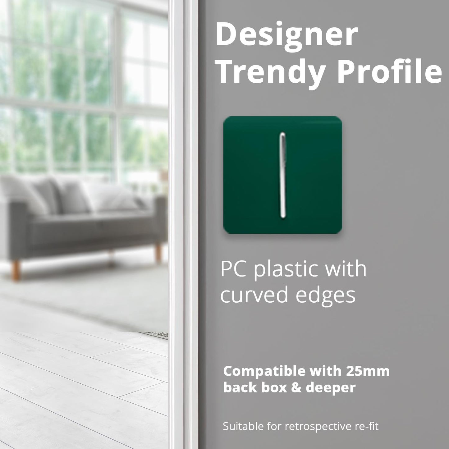 Trendi 1 Gang 2 Way 240V Screwless Artistic Modern Glossy 10 Amp Chrome Rocker Electrical Wall Light Switch in Dark Green (3 pack)