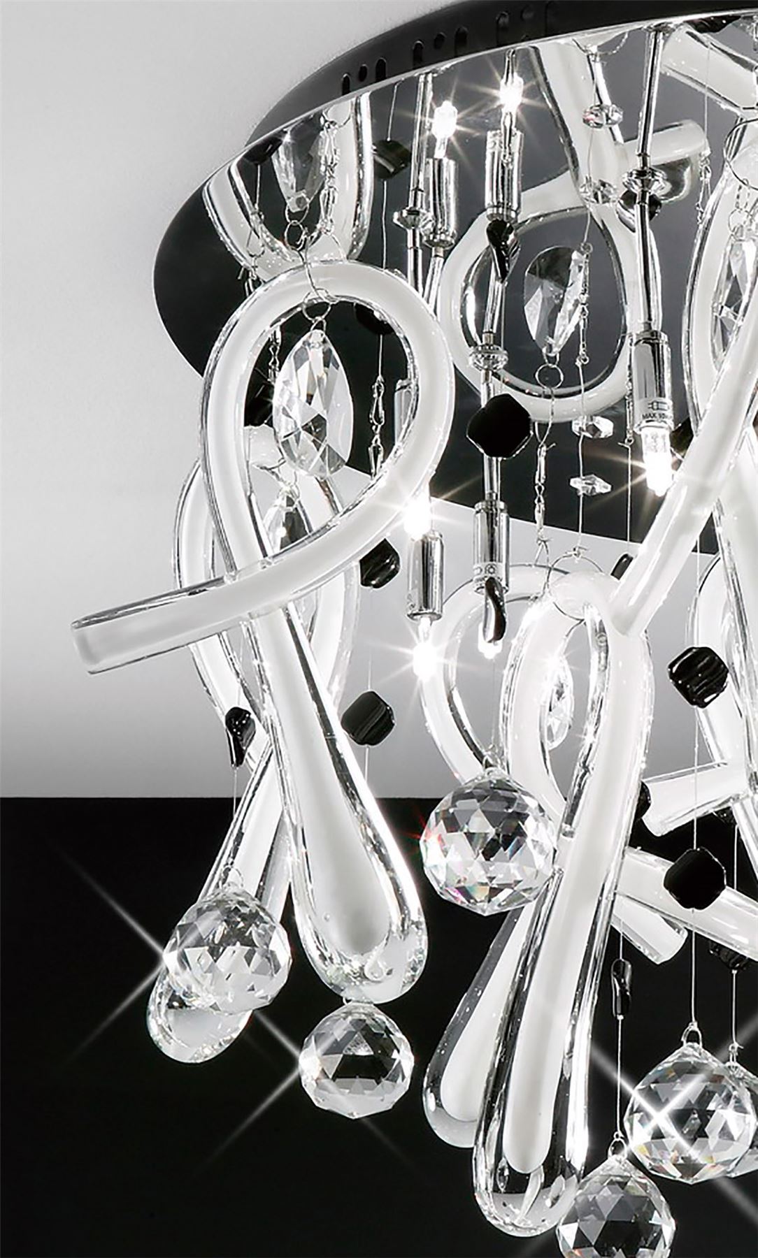 Diyas Class 60cm Flush  Round 20 Light G4 Polished Chrome/White Glass/Crystal, NOT LED/CFL Compatible Ceiling Light Fitting