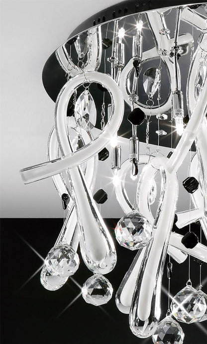 Diyas Class 60cm Flush  Round 20 Light G4 Polished Chrome/White Glass/Crystal, NOT LED/CFL Compatible Ceiling Light Fitting