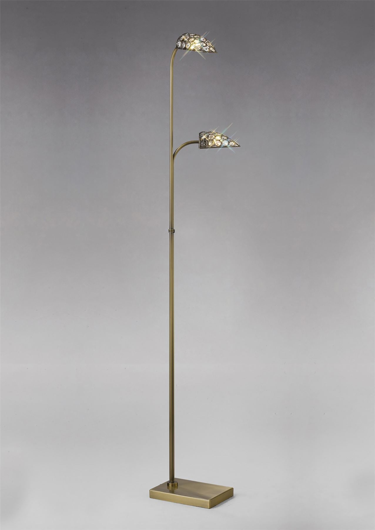 Diyas Ashton Floor Lamp 2 Light G9 Antique Brass/Crystal, NOT LED/CFL Compatible