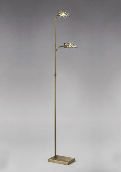 Diyas Ashton Floor Lamp 2 Light G9 Antique Brass/Crystal, NOT LED/CFL Compatible