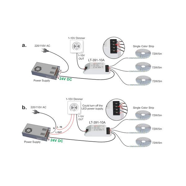 LTECH 1-10V Constant Voltage 1 Channel CV 0/1-10V Dimming Driver, 12/24V DC