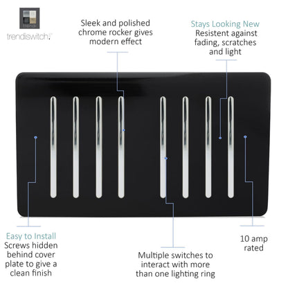 Trendi 8 Gang 2 Way Rocker Black Double Plate Light Switch in Black - ART-SS88BK