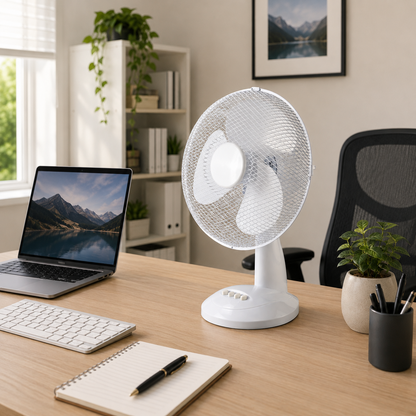 Airo 40W 12 Inch 3 Speed Oscillating Desk Fan in White