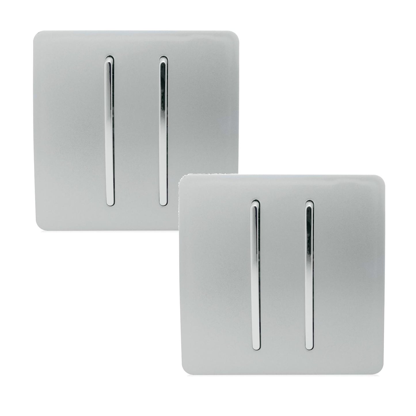 Trendi 2 Gang 2 Way 240V Screwless Artistic Modern Glossy 10 Amp Chrome Rocker Electrical Wall Light Switch in Platinum Silver (2 pack)