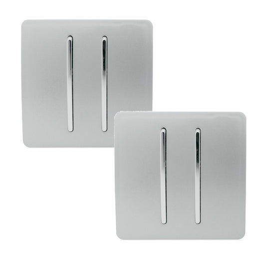 Trendi 2 Gang 2 Way 240V Screwless Artistic Modern Glossy 10 Amp Chrome Rocker Electrical Wall Light Switch in Platinum Silver (2 pack)
