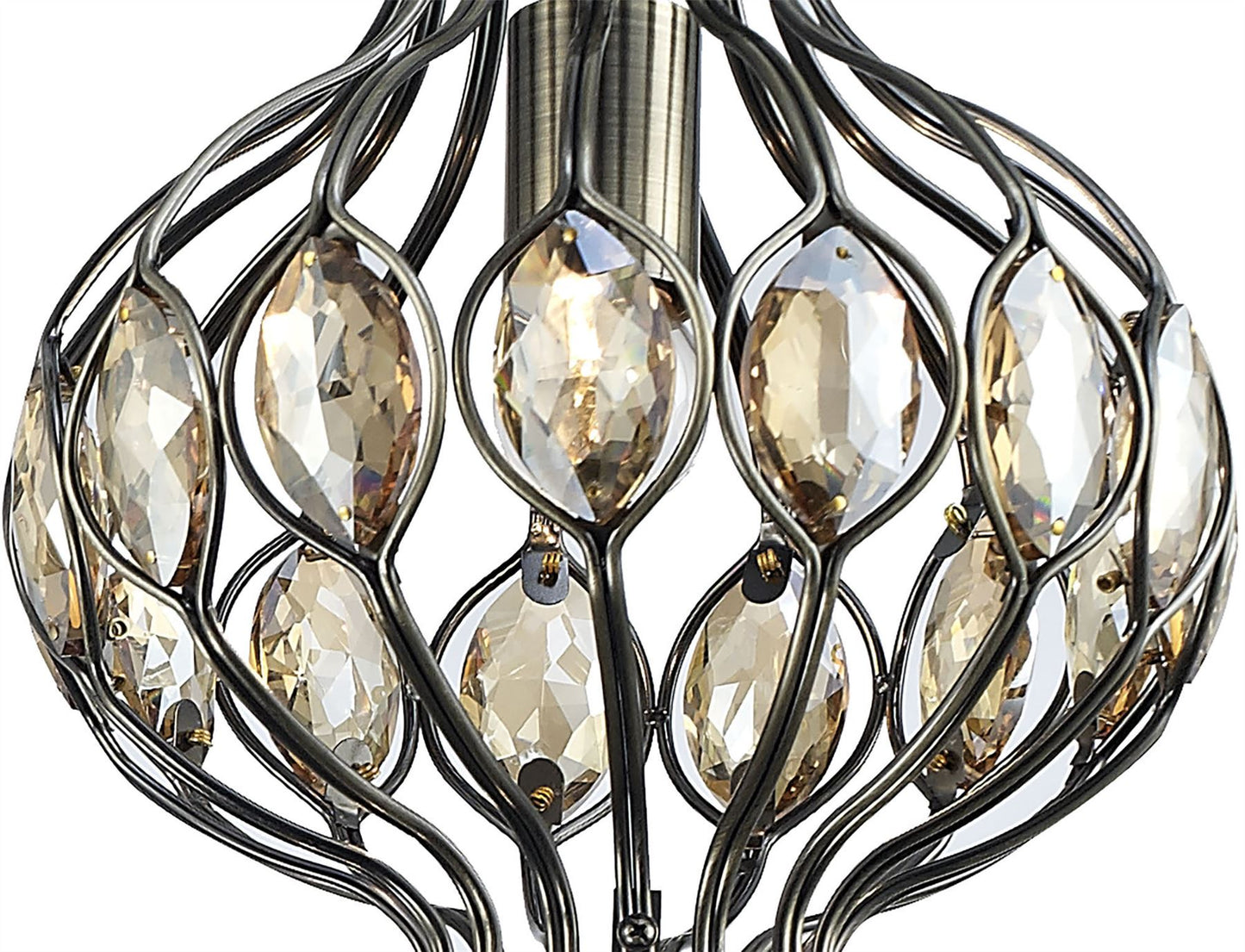 Diyas Marisa Triple  Round 3 Light E27 Antique Brass/Amber Crystal Ceiling Pendant Light Fitting