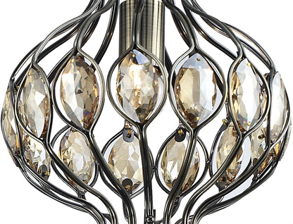 Diyas Marisa Triple  Round 3 Light E27 Antique Brass/Amber Crystal Ceiling Pendant Light Fitting