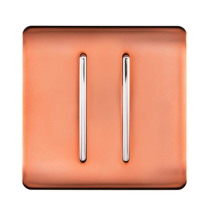 Trendi 2 Gang 2 Way 240V Screwless Artistic Modern Glossy 10 Amp Chrome Rocker Electrical Wall Light Switch in Copper (2 pack)