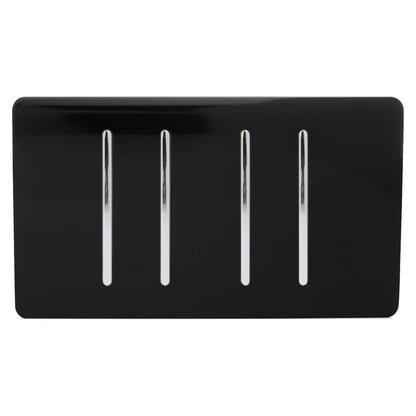Trendi 4 Gang (2 Way & 1x Intermediate) Glossy 10 Amp Rocker Light Switch Piano Black