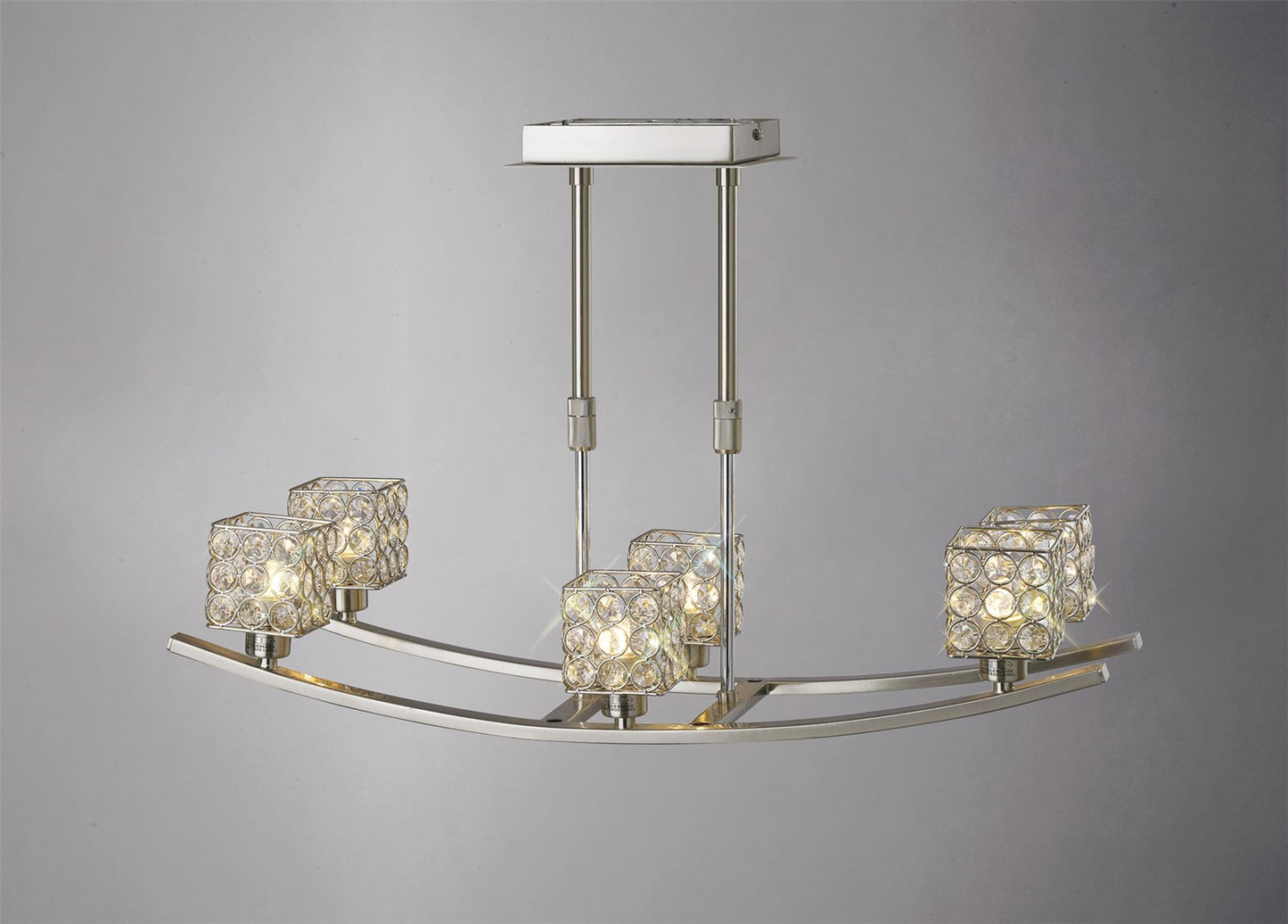 Diyas Elsa Rectangular Telescopic  6 Light G9 Satin Nickel/Crystal Ceiling Pendant Light Fitting