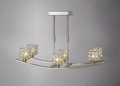 Diyas Elsa Rectangular Telescopic  6 Light G9 Satin Nickel/Crystal Ceiling Pendant Light Fitting