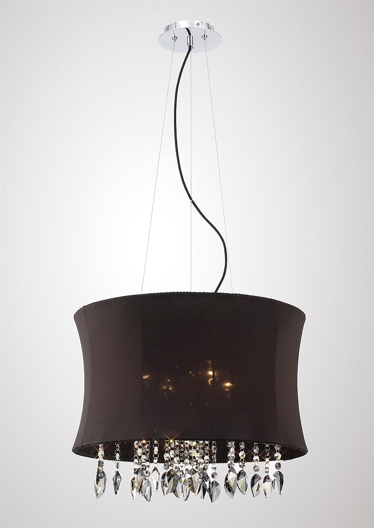 Diyas Niki 50cm  4 Light E14 with Black Shade Polished Chrome/Smoked Crystal Ceiling Pendant Light Fitting
