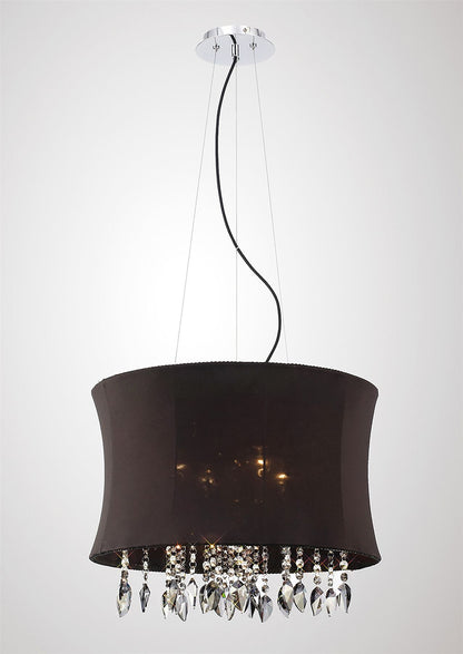 Diyas Niki 50cm  4 Light E14 with Black Shade Polished Chrome/Smoked Crystal Ceiling Pendant Light Fitting