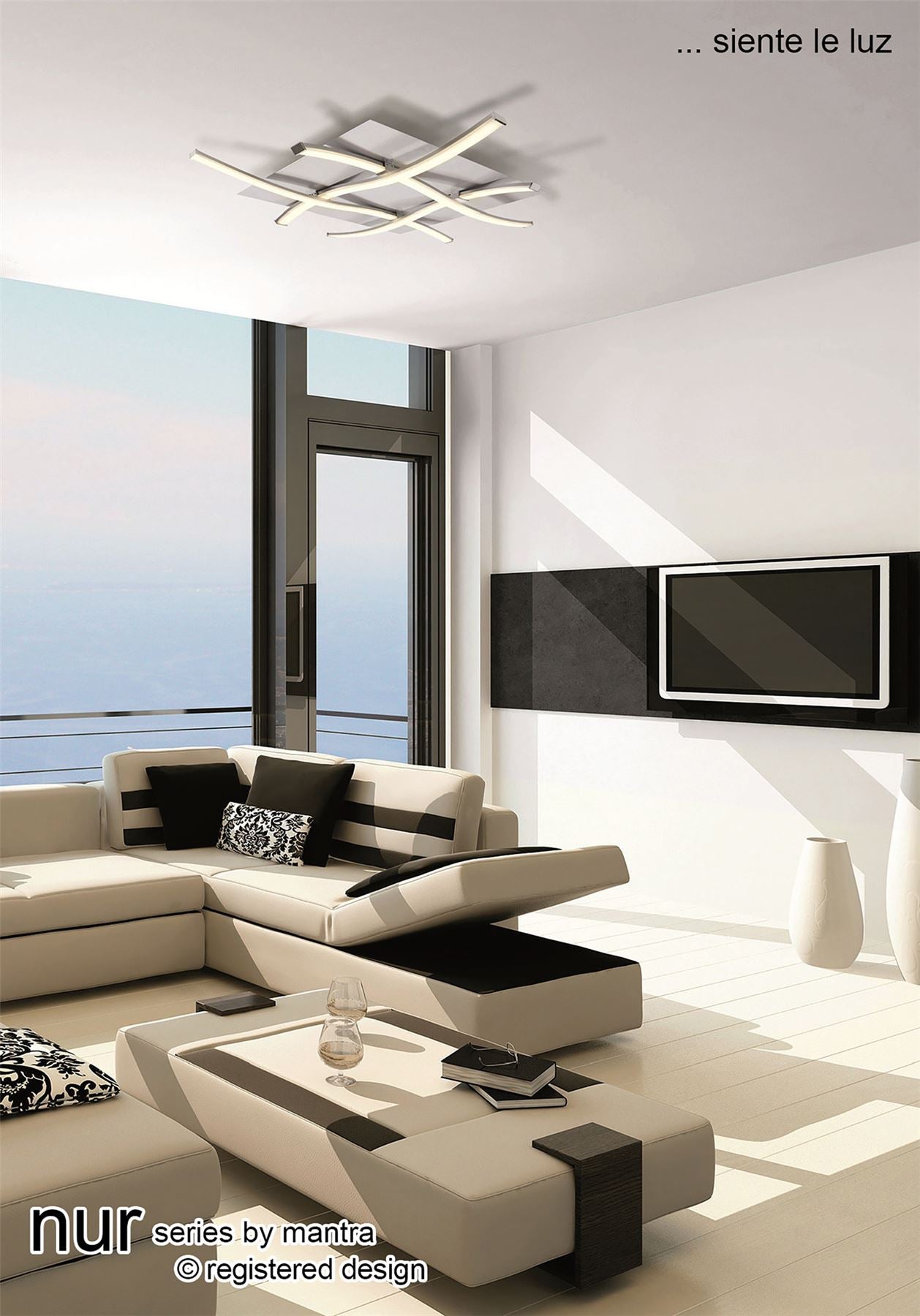 Mantra M4999 Nur Square Ceiling 34W LED 3000K, 2600lm, Dimmable Silver/Frosted Acrylic/Polished Chrome, 3yrs Warranty - M4999 Ceiling