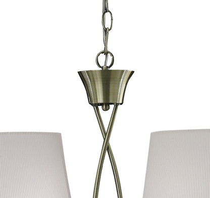 Mantra Mara Linear Pendant 2 Arm 4 Light E14, Antique Brass with Ivory White Shades