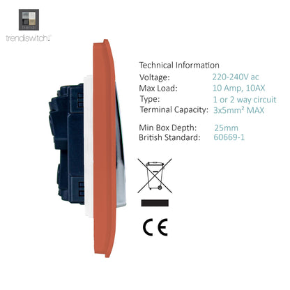 Trendi 3 Gang 2 Way Artistic Modern Glossy 10 Amp Rocker Tactile Light Switch Copper