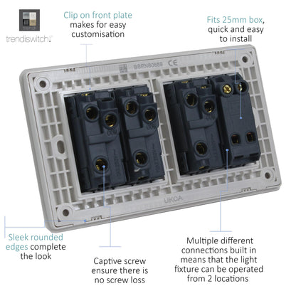 Trendi 4 Gang (2 Way & 1x Intermediate) 10 Amp Rocker Light Switch Matt White - ART-SS2229MWH