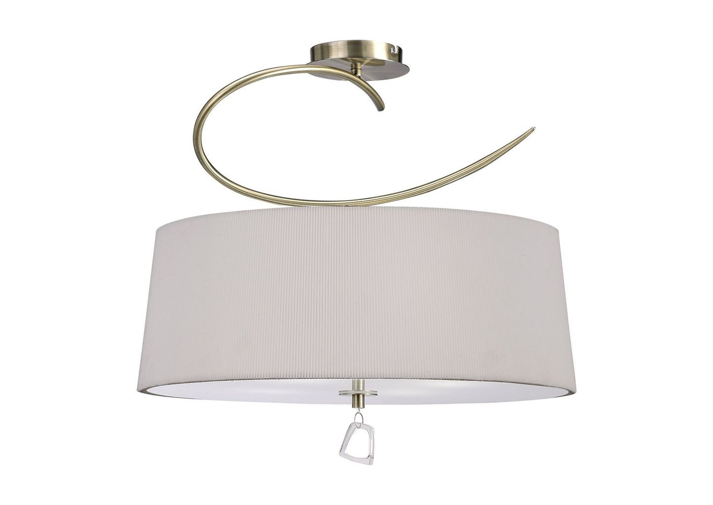 Mantra Mara 55cm Semi Flush 4 Light E27 Round, Antique Brass with Ivory White Shade