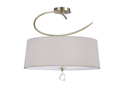 Mantra Mara 55cm Semi Flush 4 Light E27 Round, Antique Brass with Ivory White Shade