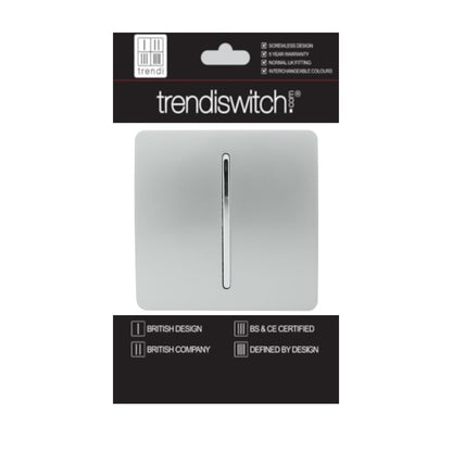 Trendi 1 Gang 2 Way 240V Screwless Artistic Modern Glossy 10 Amp Chrome Rocker Electrical Wall Light Switch in Platinum Silver (3 pack)