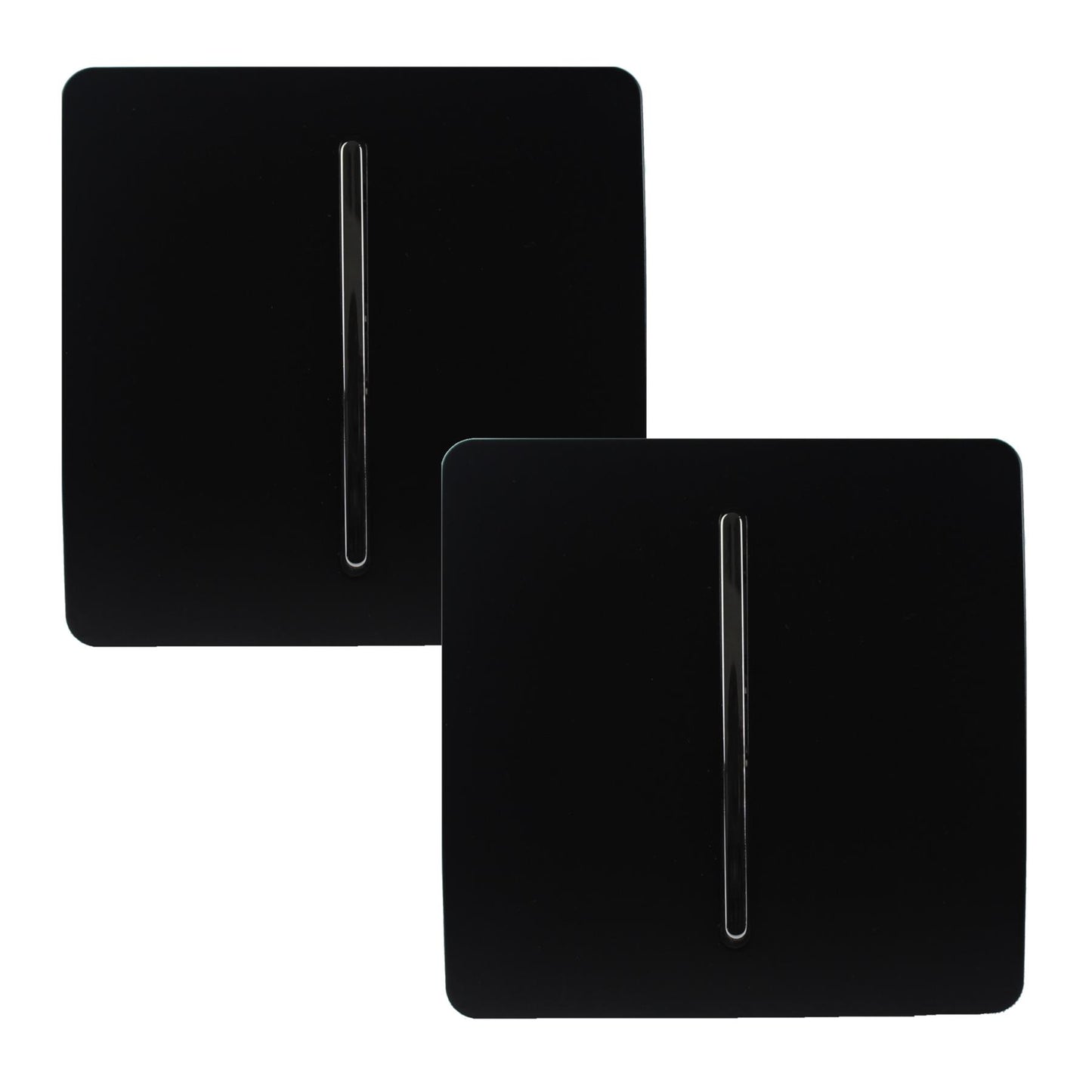 Trendi 1 Gang 2 Way 240V Screwless Artistic Modern Glossy 10 Amp Chrome Rocker Electrical Wall Light Switch in Matt Black (2 pack)
