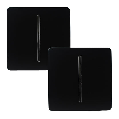 Trendi 1 Gang 2 Way 240V Screwless Artistic Modern Glossy 10 Amp Chrome Rocker Electrical Wall Light Switch in Matt Black (2 pack)