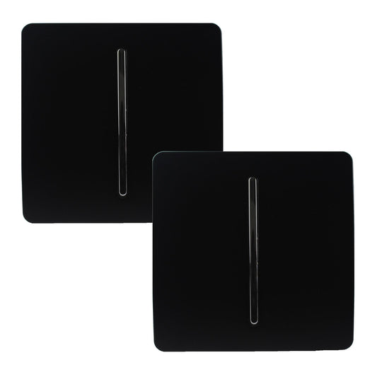 Trendi 1 Gang 2 Way 240V Screwless Artistic Modern Glossy 10 Amp Chrome Rocker Electrical Wall Light Switch in Matt Black (2 pack)