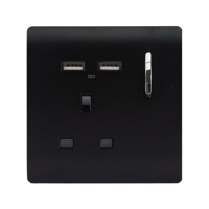 Trendi 1 Gang 13 Amp 4 x 2.1mA USB Switched Plug Socket Soft Touch Matt Black ART-SKT13USBMBK