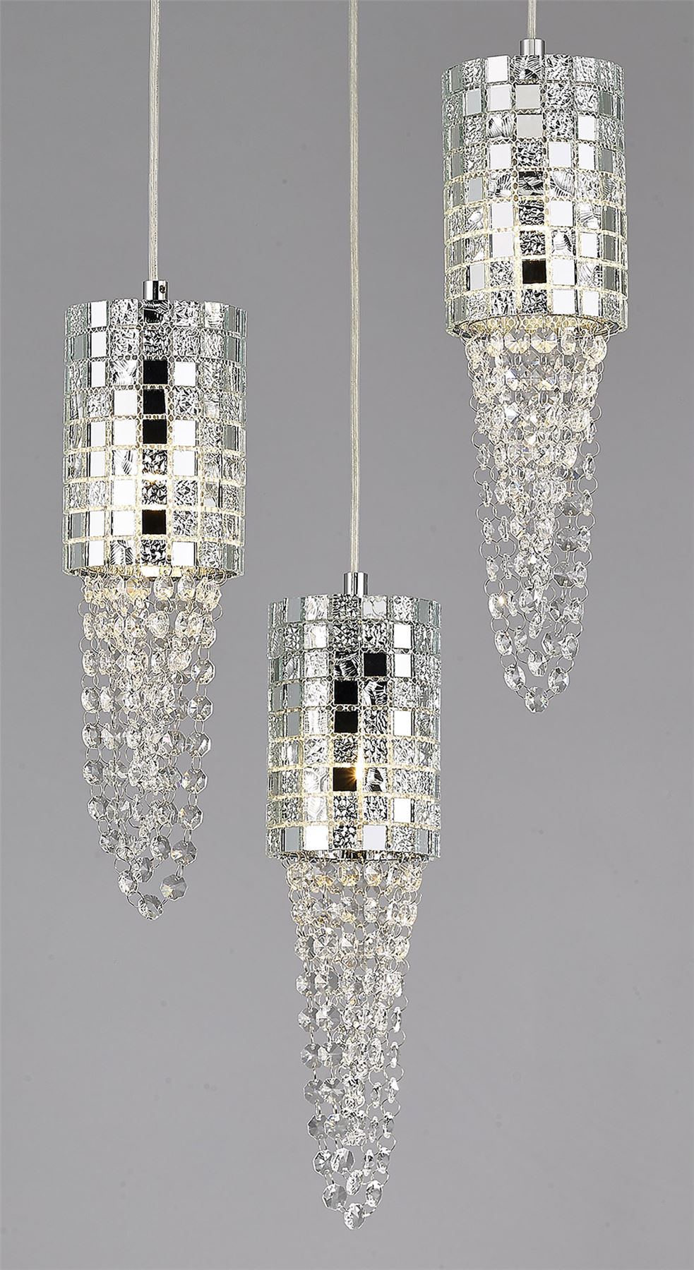 Diyas Camden 35cm  3 Light G9 Round Polished Chrome/Mosaic Glass/Crystal Ceiling Pendant Light Fitting