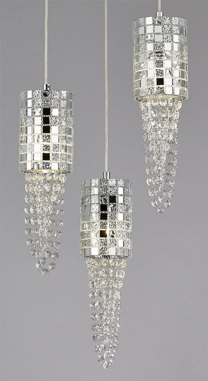 Diyas Camden 35cm  3 Light G9 Round Polished Chrome/Mosaic Glass/Crystal Ceiling Pendant Light Fitting