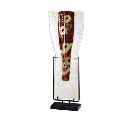 Diyas Home (DH) Livia Glass Art Vase with Stand Red/French Gold/Black Glitter