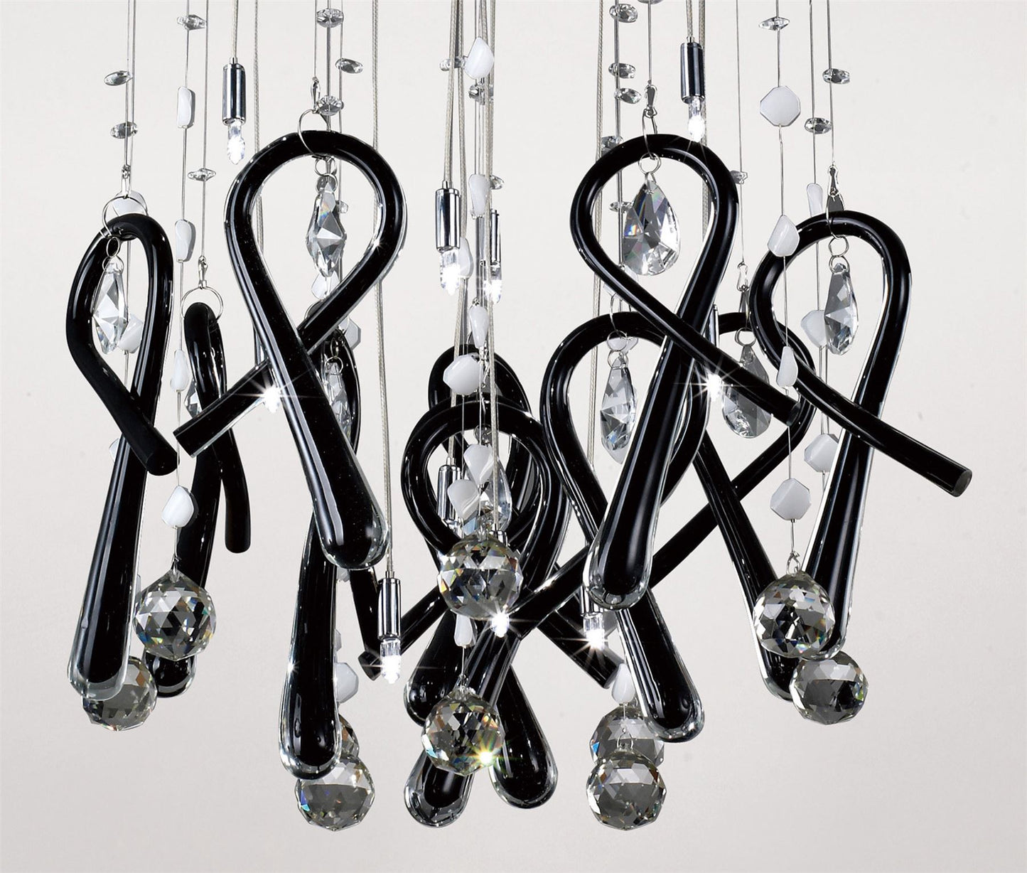 Diyas Class 45cm  Round 10 Light G4 Polished Chrome/Black Glass/Crystal, NOT LED/CFL Compatible Ceiling Pendant Light Fitting