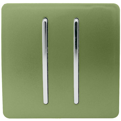 Trendi 2 Gang 2 Way 240V Screwless Artistic Modern Glossy 10 Amp Chrome Rocker Electrical Wall Light Switch in Moss Green (2 pack)