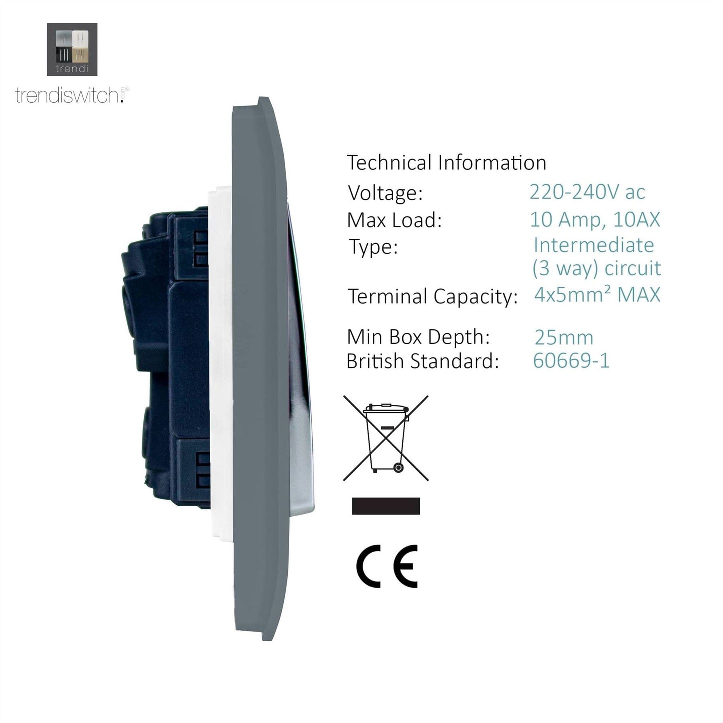 Trendi 2 Gang 3 Way Intermediate Artistic Modern Glossy 10 Amp Rocker Light Switch Warm Grey