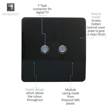 Trendi Switch 2 Gang Male F-Type Satellite Television Socket in Piano Black