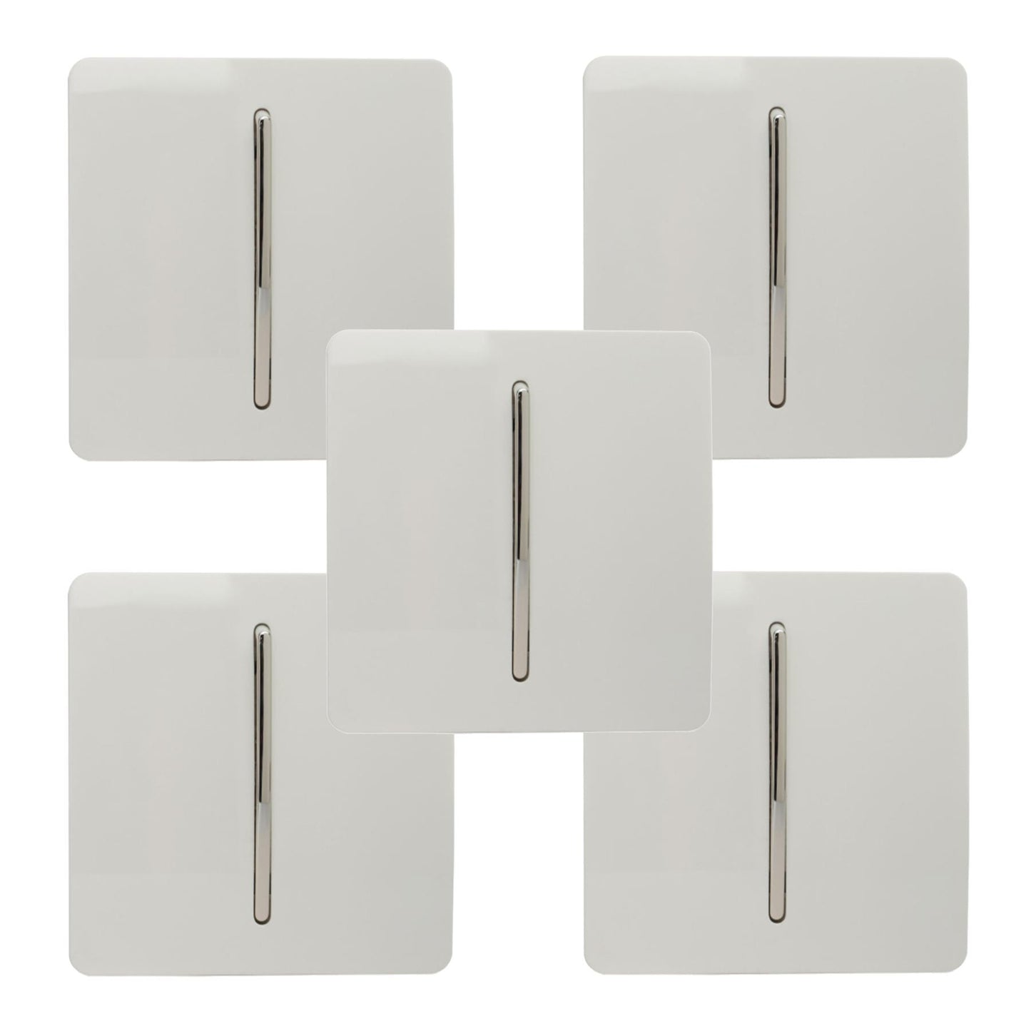 Trendi 1 Gang 2 Way 240V Screwless Artistic Modern Glossy 10 Amp Chrome Rocker Electrical Wall Light Switch in Ice White (5 pack)