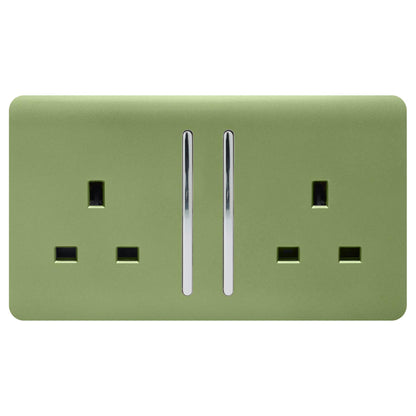 Trendi 2 Gang Artistic Modern Glossy 13 Amp Switched  Plug Socket Moss Green (3 Pack)