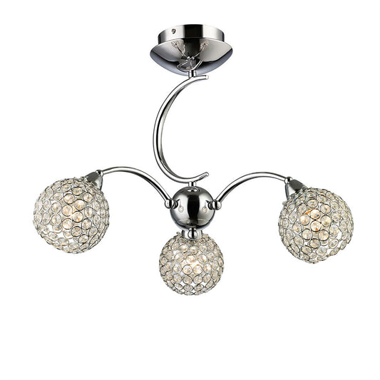 Diyas Escado 56cm Semi Flush 3 Light E14 Polished Chrome/Crystal