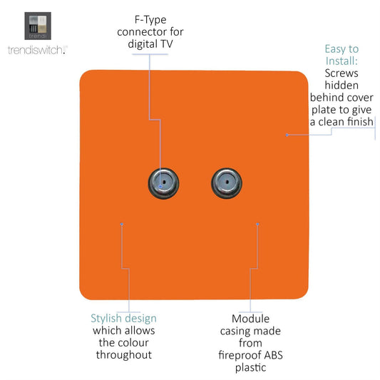 Trendi Switch 2 Gang Male F-Type Satellite Television Socket in Orange