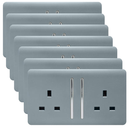 Trendi 2 Gang Artistic Modern Glossy 13 Amp Switched Plug Socket Cool Grey (7 Pack)