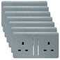 Trendi 2 Gang Artistic Modern Glossy 13 Amp Switched Plug Socket Cool Grey (7 Pack)