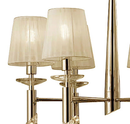 Mantra Tiffany 66cm Pendant 6+6 Light E14+G9, French Gold with Cream Shades & Clear Crystal