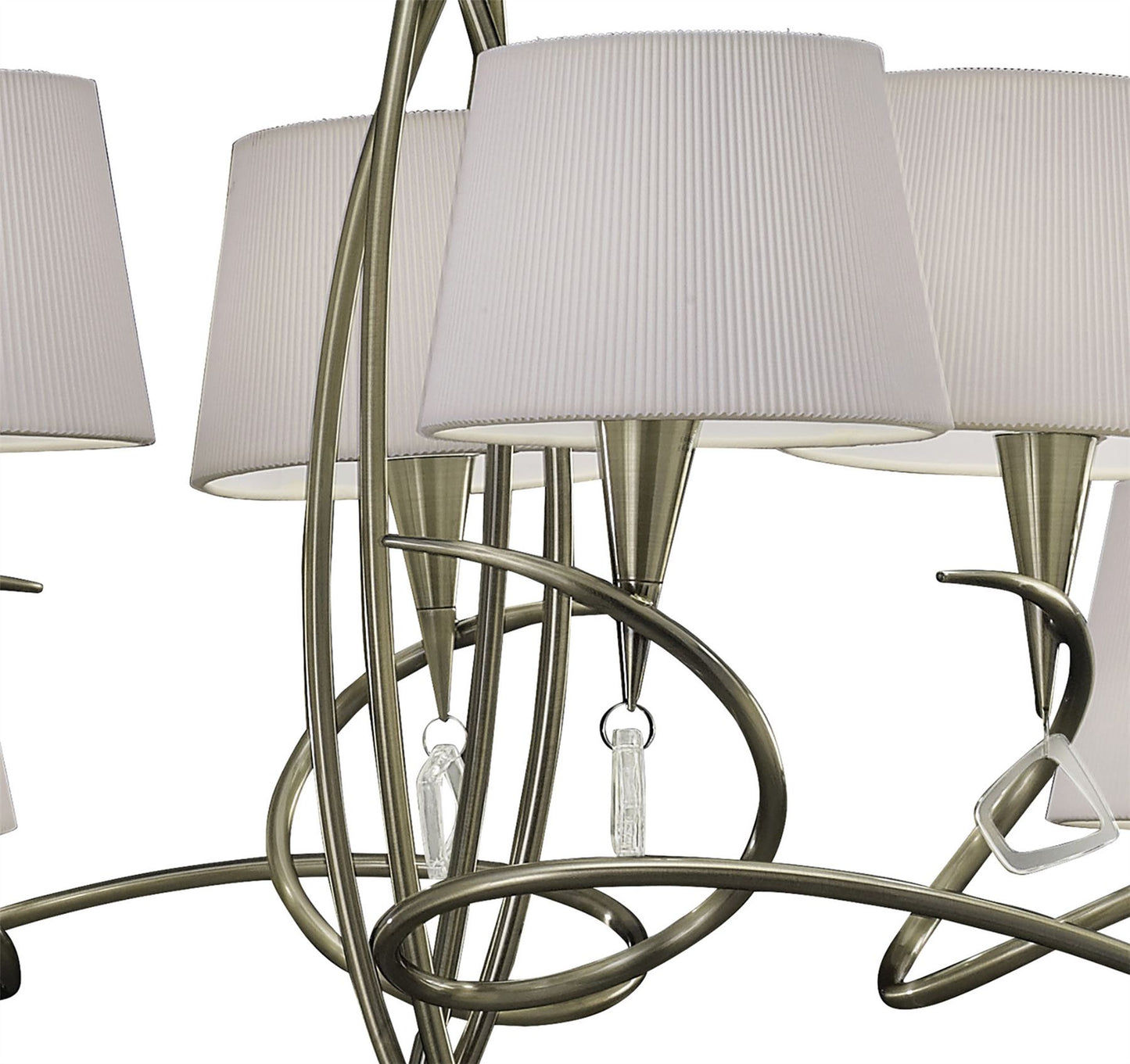 Mantra Mara 100cm Pendant 2 Tier 8 Light E14, Antique Brass with Ivory White Shades