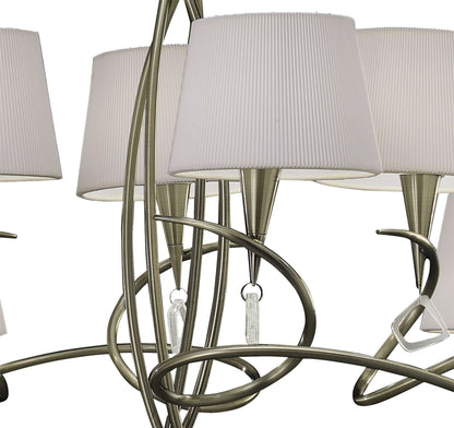 Mantra Mara 100cm Pendant 2 Tier 8 Light E14, Antique Brass with Ivory White Shades