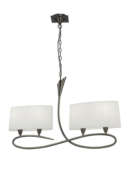 Mantra M3700 Lua Linear Pendant 2 Arm 4 Light E27, Satin Nickel with White Shades